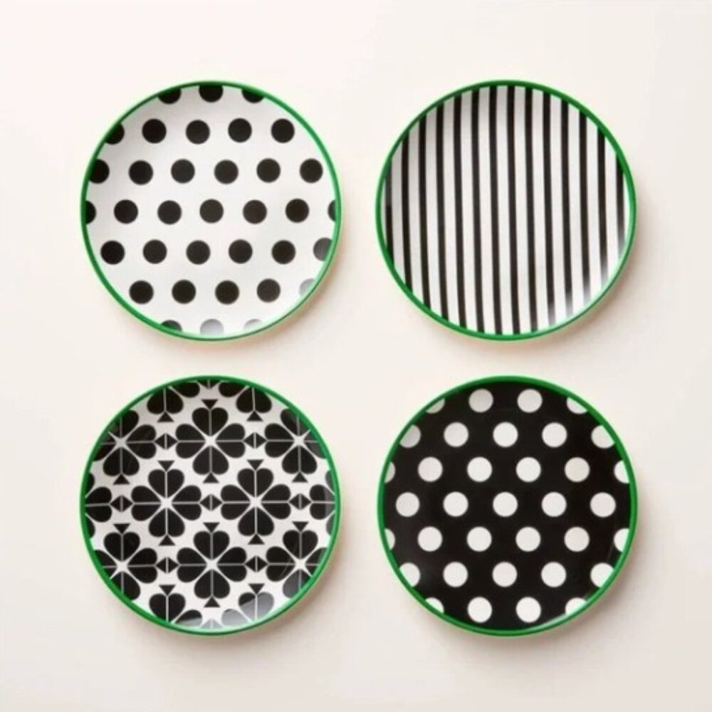 4pc Melamine Dinner Plate Set Black/Cream/Green - kate spade new york x Target